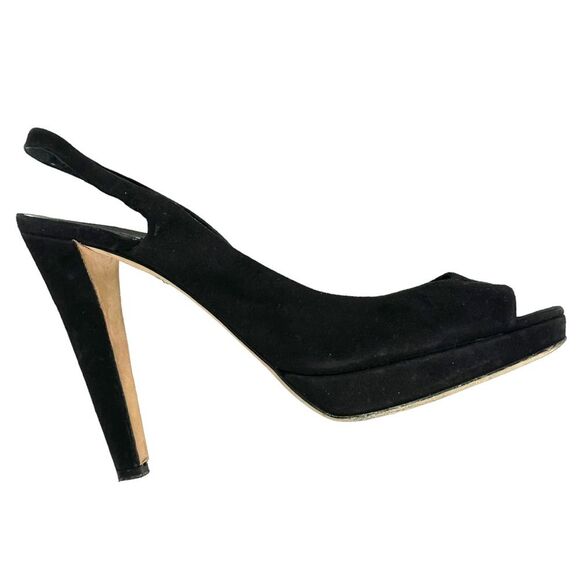 MIU MIU Black Suede Leather Platform Slingback Pumps Heels Peep Toe 40 10 - Picture 2 of 16